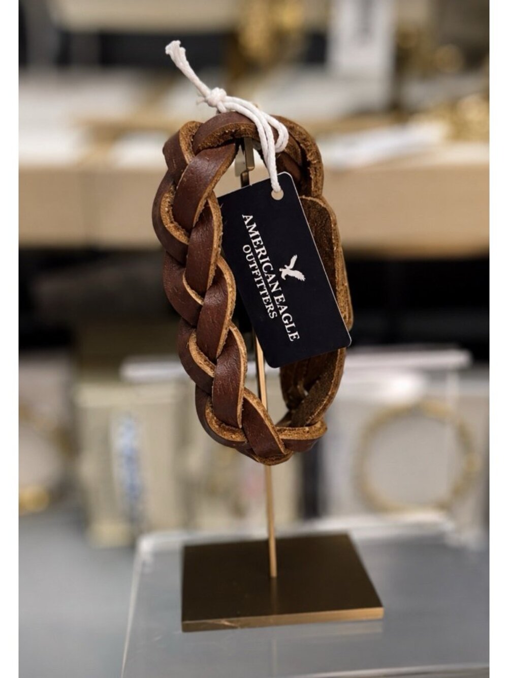 American Eagle Brown Braided Leather Men's & Women's Bracelet 9.5" Long NEW